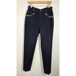 VINTAGE St. John Flags Jeans Womens Size 12 Dark Blue Denim Embroidered USA MADE